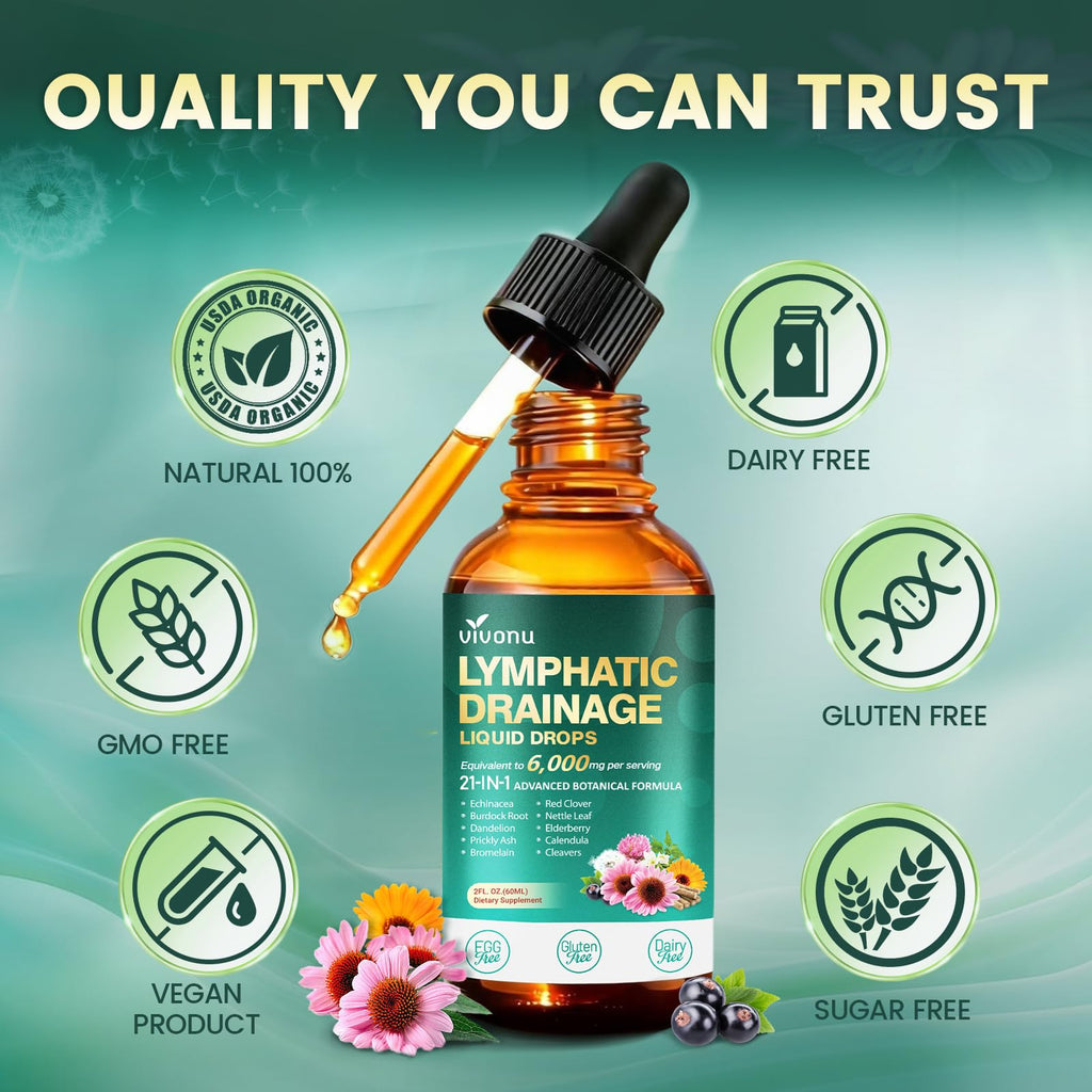 21-in-1 Lymphatic Drainage Drops for Liposomal, Immune & Lymph System Support Supplement for Women & Men with Echinacea, Dandelion, Burdock, Bromelain, Calendula, Turmeric & More, 4 Pack