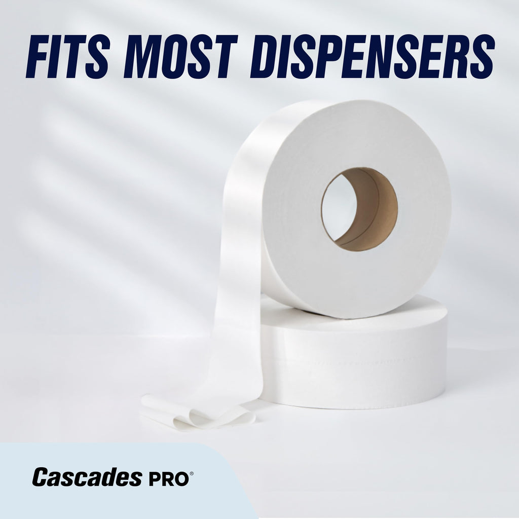 Cascades PRO Select Jumbo Bath Tissue – 2-Ply Toilet Paper – Fits Universal Jumbo Roll Dispensers – Soft, Durable, and Septic Safe – 500' Length/Roll, 12 Rolls/Box – B080 – White