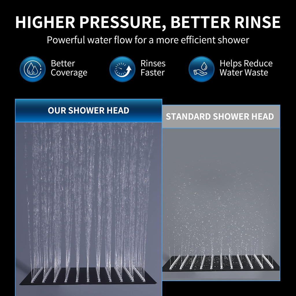 Peicuai Shower Head Combo, 10-Inch High-Pressure Rainfall Shower Head with 11-Inch Adjustable Extension Arm, 5-Setting Matte Black Handheld Shower with Long Hose, Powerful Spray for Low Water Pressure
