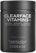 Codeage Clearface Pantothenic Acid, Niacin Supplement, Vitamins A, C, D3, E, Probiotics, Zinc, Riboflavin, Thiamin, L-Lysine HCL & Omega-3, Niacinamide, Skin Botanical Blend - Non-GMO - 90 Capsules