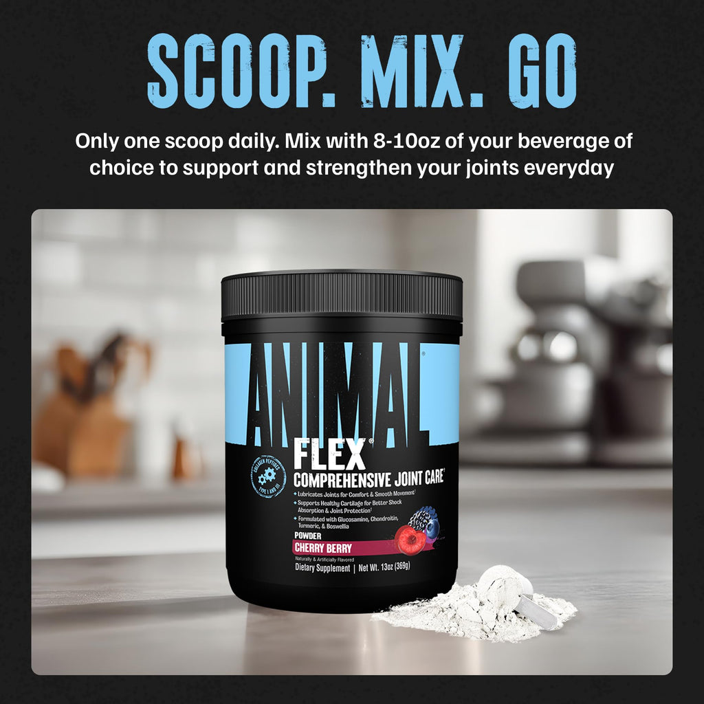 Animal Flex Powder - Joint Support Supplement for Pain Relief, Repair and Restore Muscles with Turmeric, Glucosamine, Chondroitin, MSM, Collagen and Boswellia, Great Tasting Cherry Flavor, 30 Scoops