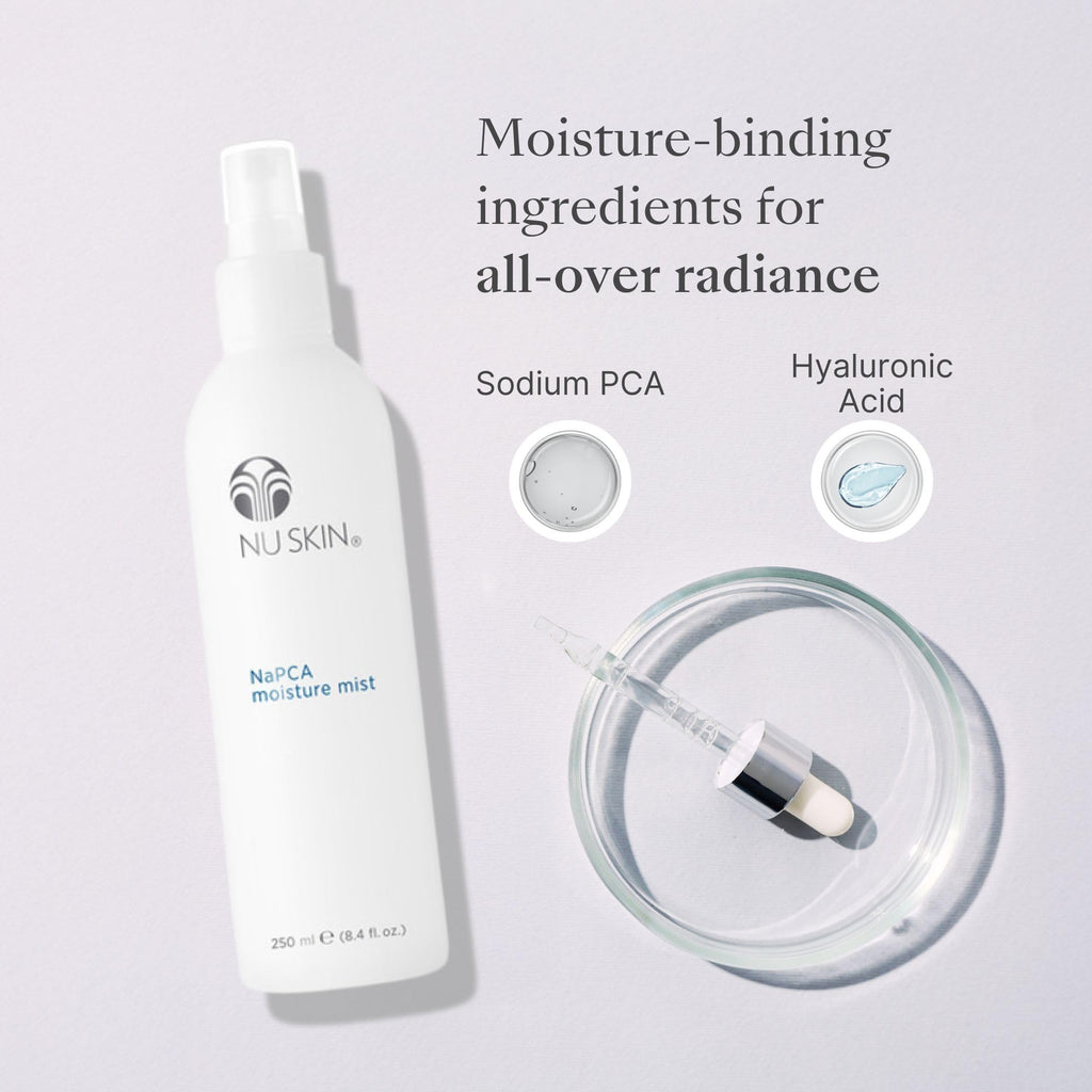 Nu Skin NaPCA Moisture Mist | Revitalizing Moisturizer & Cooling Mist with Hyaluronic Acid | Hydrating Spray for Face, Body & Hair | Sodium PCA for All Skin Types | 8 oz | 2 Pack