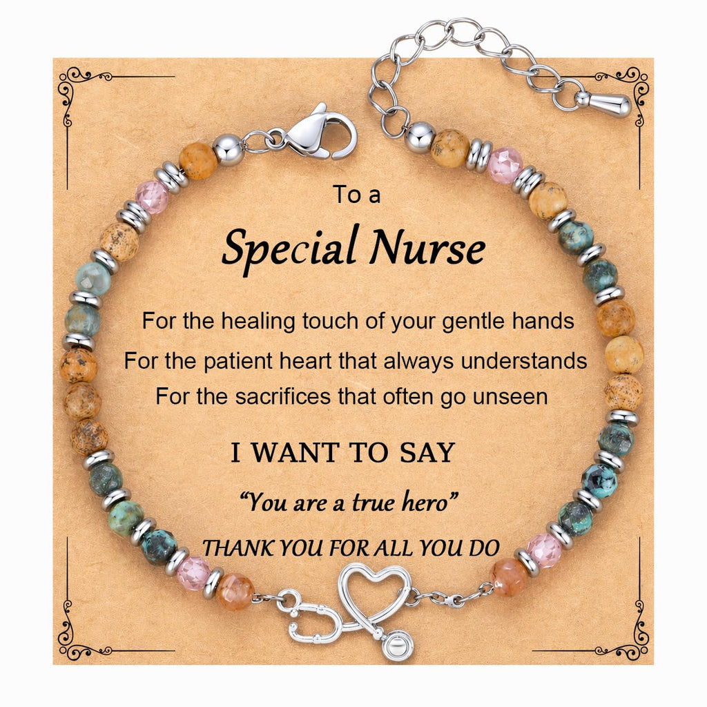 Wisedawn Nurse Gifts for Women, Natural Stone Stethoscope Bracelet, Christmas Graduation Appreciation Nurse Week 2026 Thank You Jewelry with Card