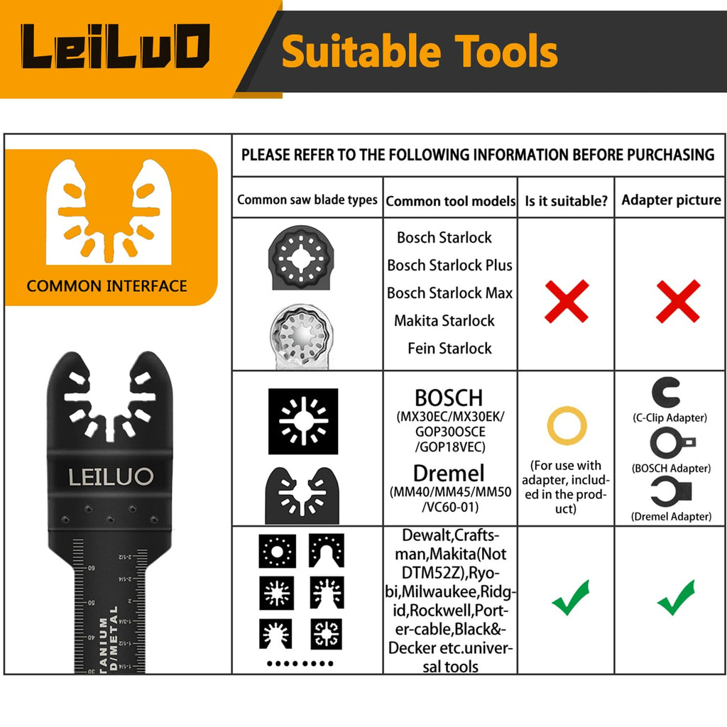 LEILUO 50 Pcs Multitool Blade for Wood Nails Drywall Titanium Oscillating Saw Blades Japanese Tooth Oscillating Tool Accessories with Storage Bag Compatible with DeWalt Makita Dremel and More