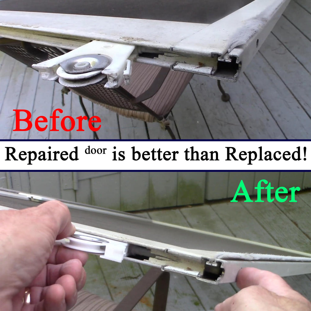 Combo Sliding Screen Door Upper + Lower Roller Assembly Fits Andersen Part #1997063 & #1997310 (1991 to P), 1-1/4" Nylon Concaved, Edge Adjustable, 2 Pairs