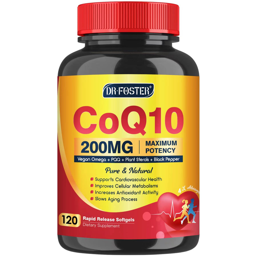 CoQ10 200mg Softgels with Vitamin E & Omega 3-6 -9 & PQQ - High Absorption Coenzyme Q10 with Bioperine | Maximum Antioxidant | Heart Supports & Cellular Energy Production Supplement | 120 Servings