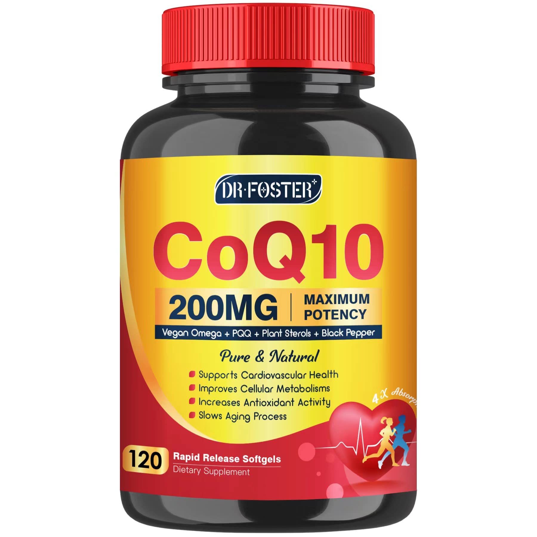 CoQ10 200mg Softgels with Vitamin E & Omega 3-6 -9 & PQQ - High Absorption Coenzyme Q10 with Bioperine | Maximum Antioxidant | Heart Supports & Cellular Energy Production Supplement | 120 Servings