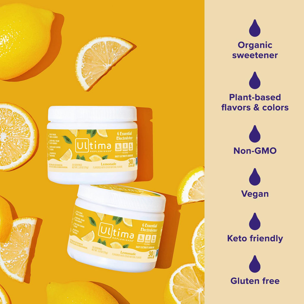 Ultima Replenisher Daily Electrolyte Powder Drink Mix – Lemonade, 30 Servings Canister – Zero Sugar Hydration Powder with 6 Electrolytes & Minerals – Sugar Free, Plant-Based & Keto Friendly