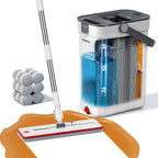 HoMettler Mop and Bucket Set, 3-Tank Flat Mop and Bucket System for Separate Dirty & Clean Water, 65" Mops for Floor Cleaning with 6 Washable Pads, Safe for Hardwood, Vinyl, Tile, Baseboards, Walls