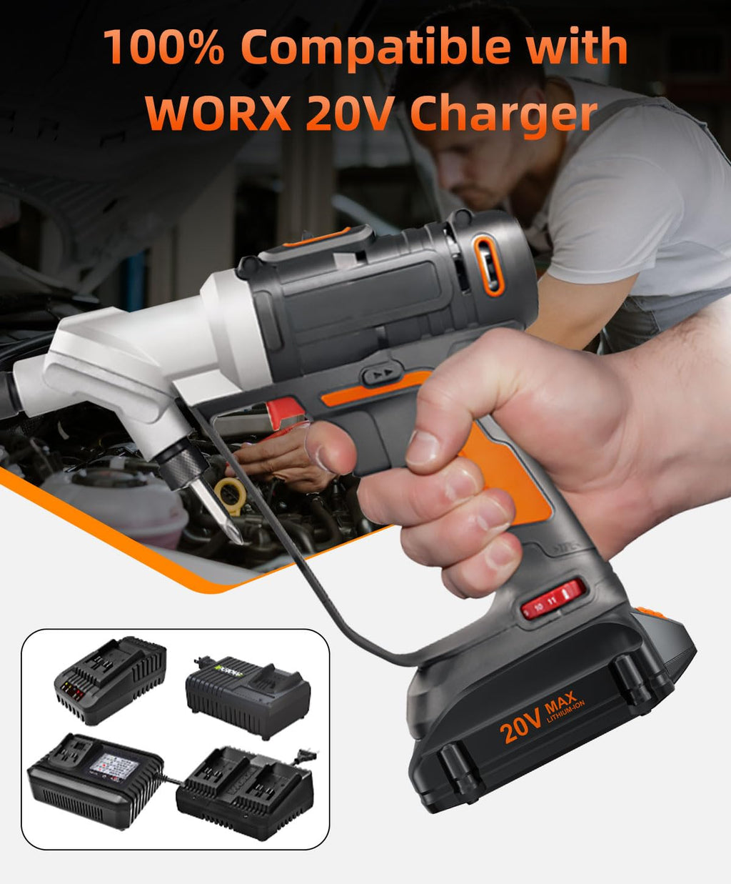 Upgraded 4.0Ah WA3525 20V Battery Replacement for WORX Battery 20V Power Share Max 20V Lithium-ion Battery Compatible with WORX 20V Battery WA3575 WA3520 WG151s WG891 Leaf Blower Tools Batteries
