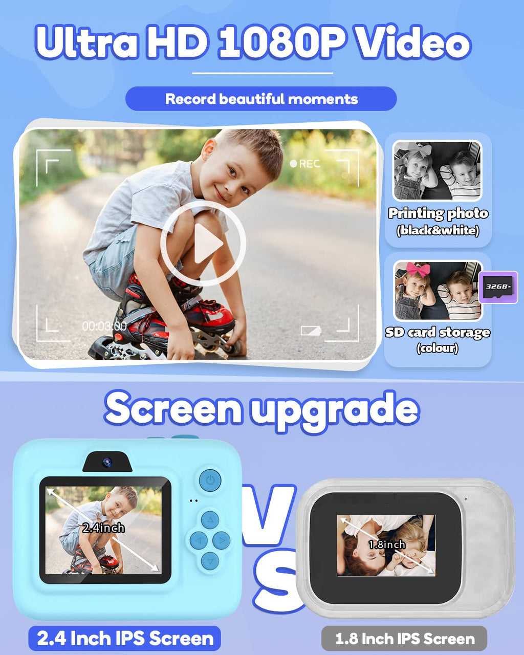 Dylanto Kids Camera Instant Print,1080P Kids Instant Cameras that Print Photos,Christmas Birthday Gifts for Girls Age 3-12,Portable Toy for 3 4 5 6 7 8 9 10 Year Old Girls Boys-Blue