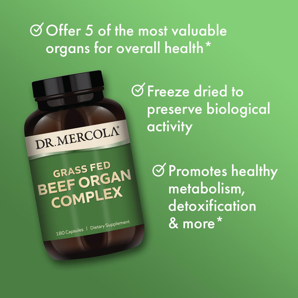 Dr. Mercola Grass Fed Beef Organ Complex - Supports Whole Body Wellness - Freeze-Dried Organ Blend - Non-GMO - Gluten-Free - 180 Capsules