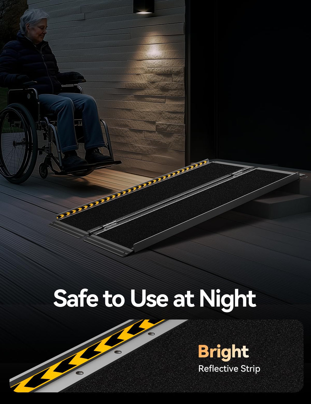 FACHNUO 3 Feet Portable Wheelchair Ramp, Non-Skid Aluminum Handicap Ramps with Handle, Folding Threshold Wheel Chair Ramp for Home Steps, Stairs, Entry, Threshold, Curbs, Stairs, 800LBS Capacity