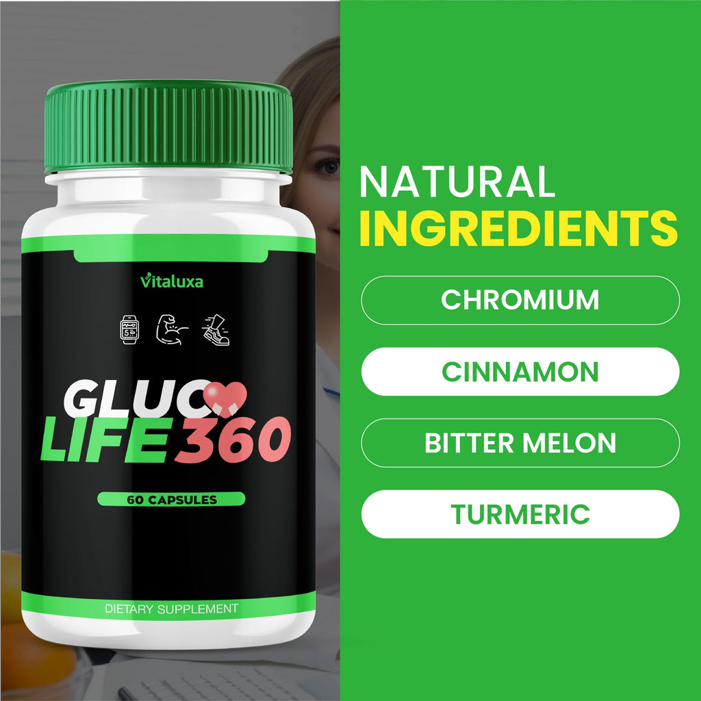 Gluco Life 360 Capsules, GlucoLife 360 Supplement with Advanced Maximum Strength, Premium Health Formula Pills for Overall Health & Wellness, GlucoLife360 Vitamins Reviews, Made in USA (60 Capsules)