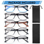 MOZVND 5 Pack Blue Light Blocking Reading Glasses for Men with Spring Hinge 2.0 Fashion Large Wide Computer Readers for Men