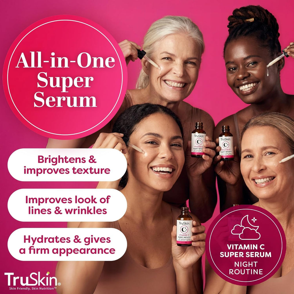 TruSkin Vitamin C Super Serum for Face - Five Skin Benefits in One Serum with Vitamin C, Retinol, Niacinamide, Hyaluronic Acid & Squalane - Brighten, Firm & Smooth the Look of Skin - 1 fl oz
