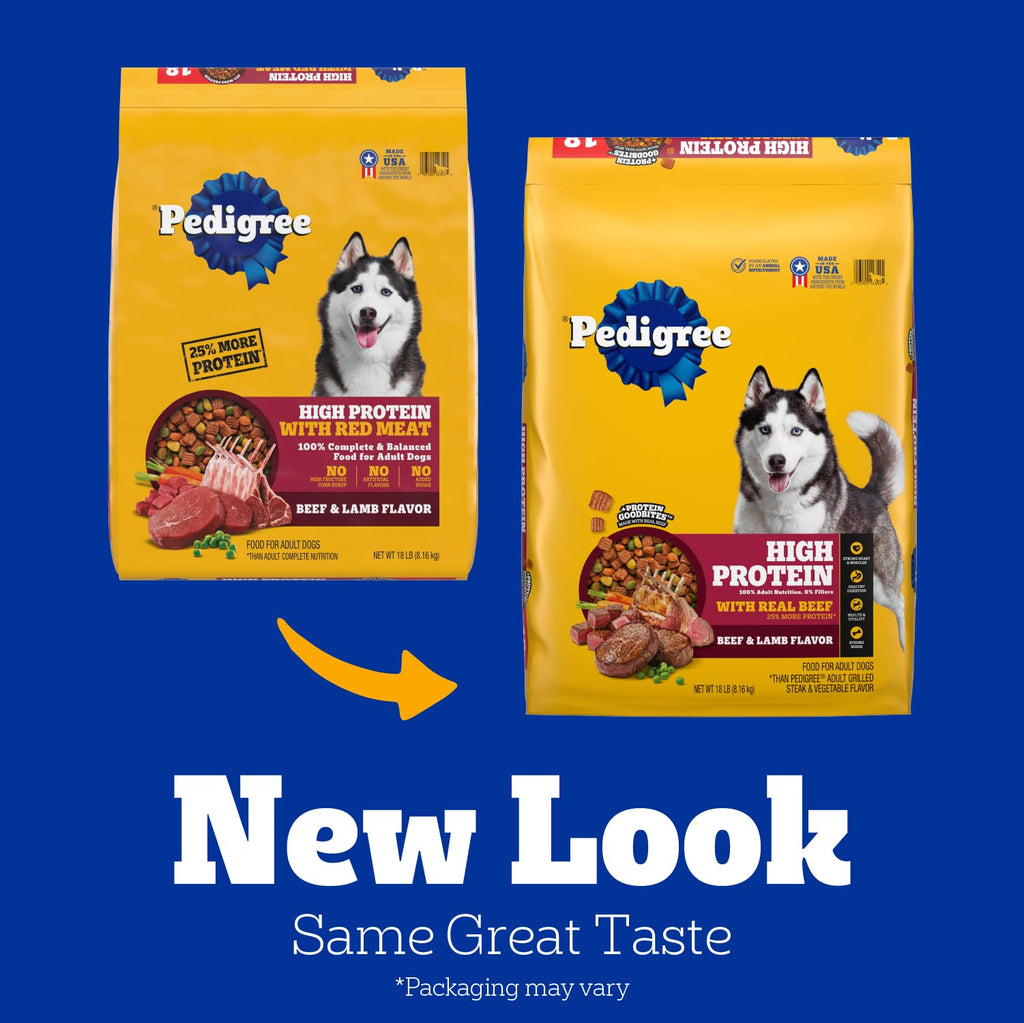 Pedigree High Protein Adult Dry Dog Food, Beef and Lamb, 18 lb