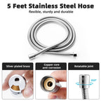 Marbrasse 3-Settings Handheld High Pressure Showerhead with ON/Off Full Shutoff Push Button,Water-saving Camping Shower with Adjustable Angle(Vacuum Suction Shower Head Holder+5 Feet Shower Hose)