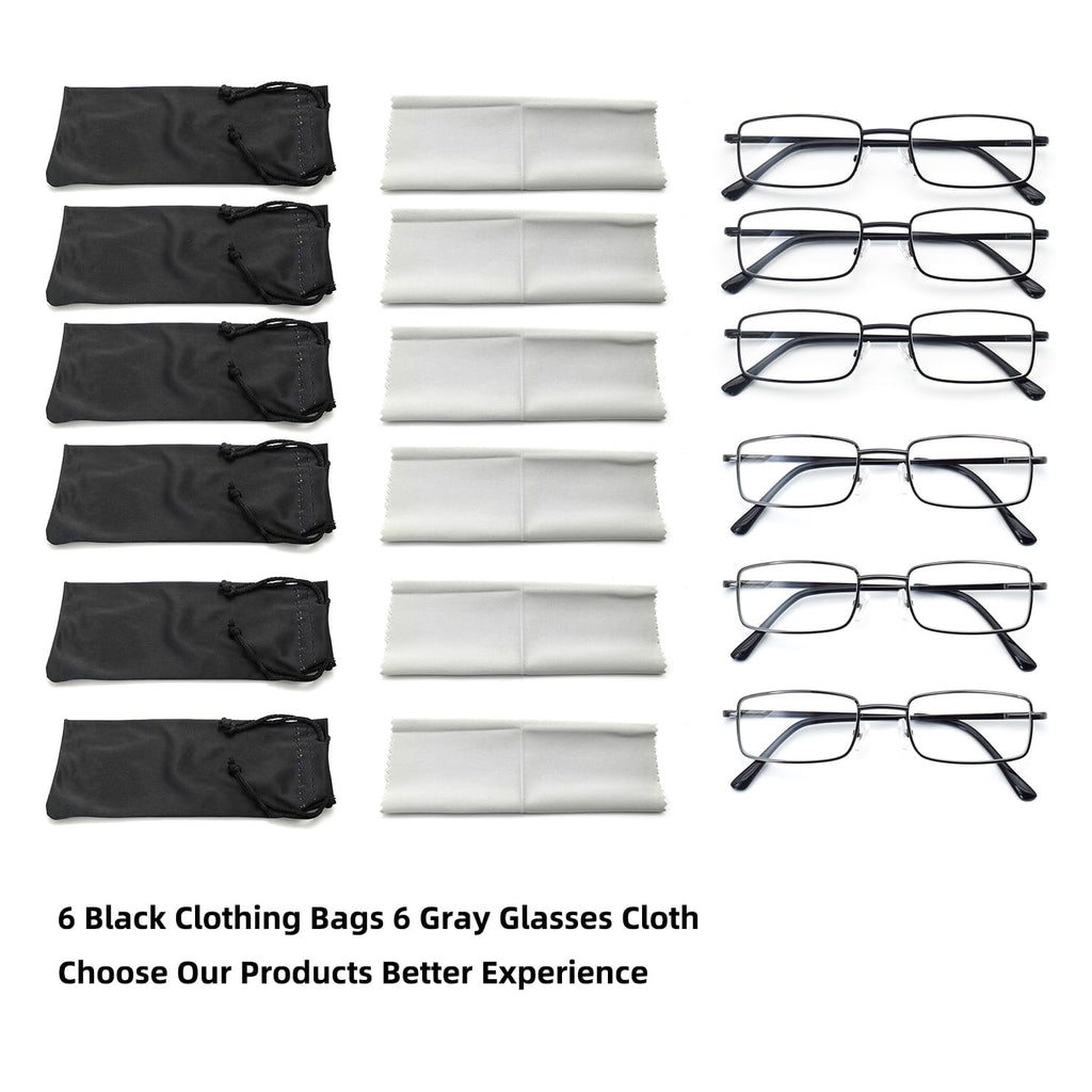 6-Pack Metal Reading Glasses for Men Women Spring Hinge Readers Clear Lens Non Yellow Coating, 3 Black 3 Gunmetal 2.0 x