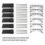 6-Pack Metal Reading Glasses for Men Women Spring Hinge Readers Clear Lens Non Yellow Coating, 3 Black 3 Gunmetal 2.0 x