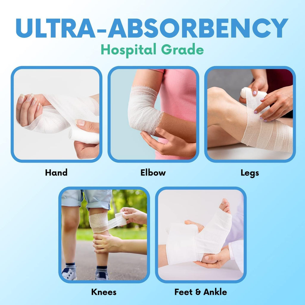 HEALQU Premium Gauze Rolls - 4" x 4 Yards - 24 Rolls, Individually Wrapped Conforming Stretch Gauze Bandage - Super Soft Woven Stretch Bandages for Primary Wound Dressing Support