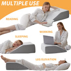 Bedluxe Leg Pillow Elevation Blood Circulation, Wedge Pillow for Legs Swelling, Leg Elevating Wedge Pillow for After Surgery, Foot Knee Pillow for Leg Rest, Sleeping, Memory Foam Top, 8in, White/Grey