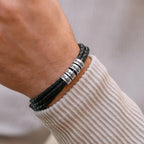 Yofair Fathers Day Dad Gifts for Men Custom Mens Bracelet with Family Name Personalized Braided Leather Bracelet Customized Engraved Bracelets for Dad Husband