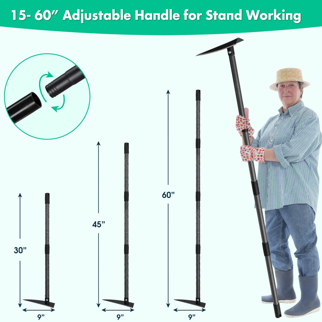 Garden Hoe, Heavy Duty Trenching Hoes with 60 Inch Long Handle, Sharp Edge Triangle Weeding Hoe Garden Tools for Weeds Removal,Cultivating,Digging,Loosen Soil, Trenching, Landscaping Manual Weeder