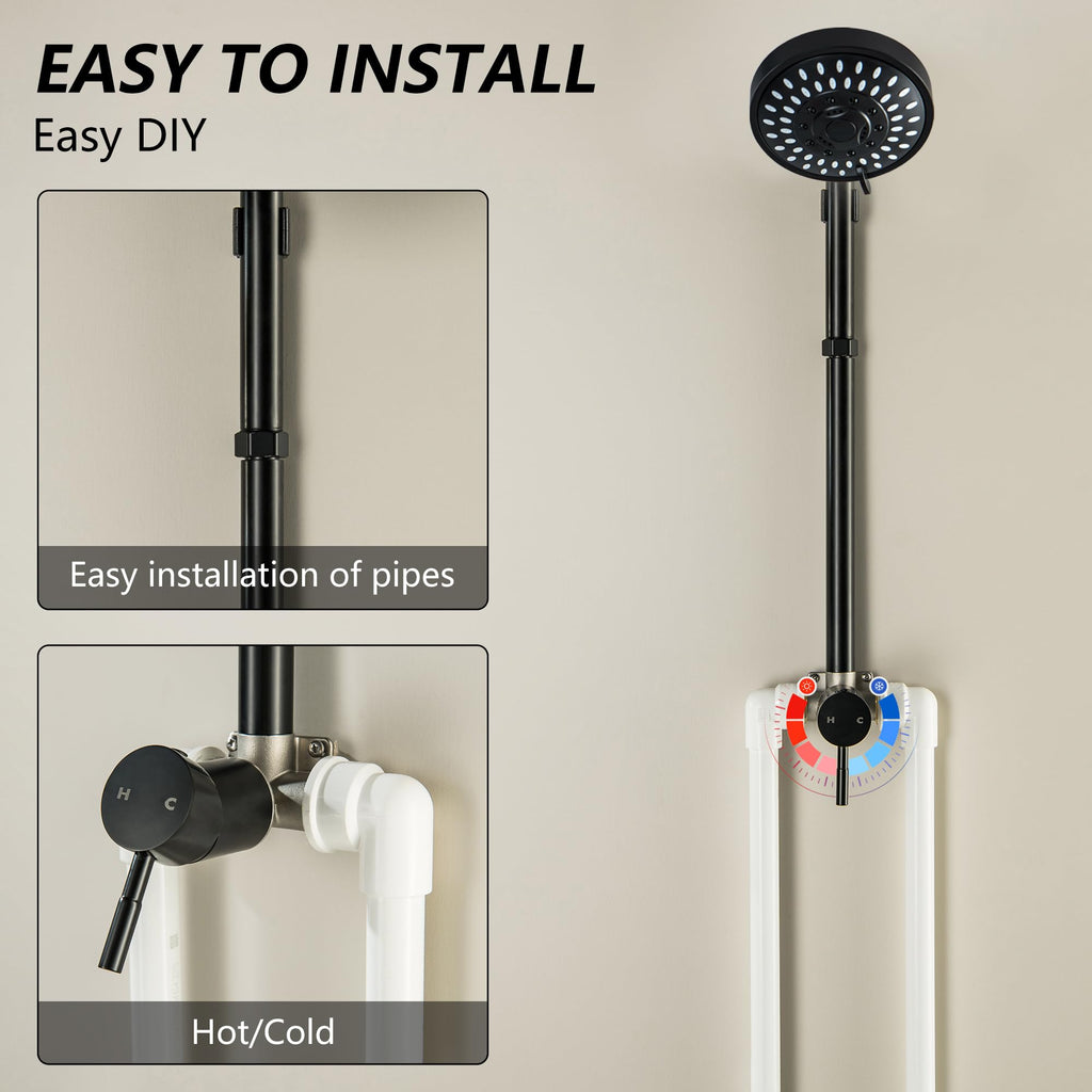 Beiyi Outdoor Shower Faucet Kit, Matte Black Single Handle Outdoor Shower Fixtures with High Pressure 5 Mode Shower Head and Valve for Yard, Pool