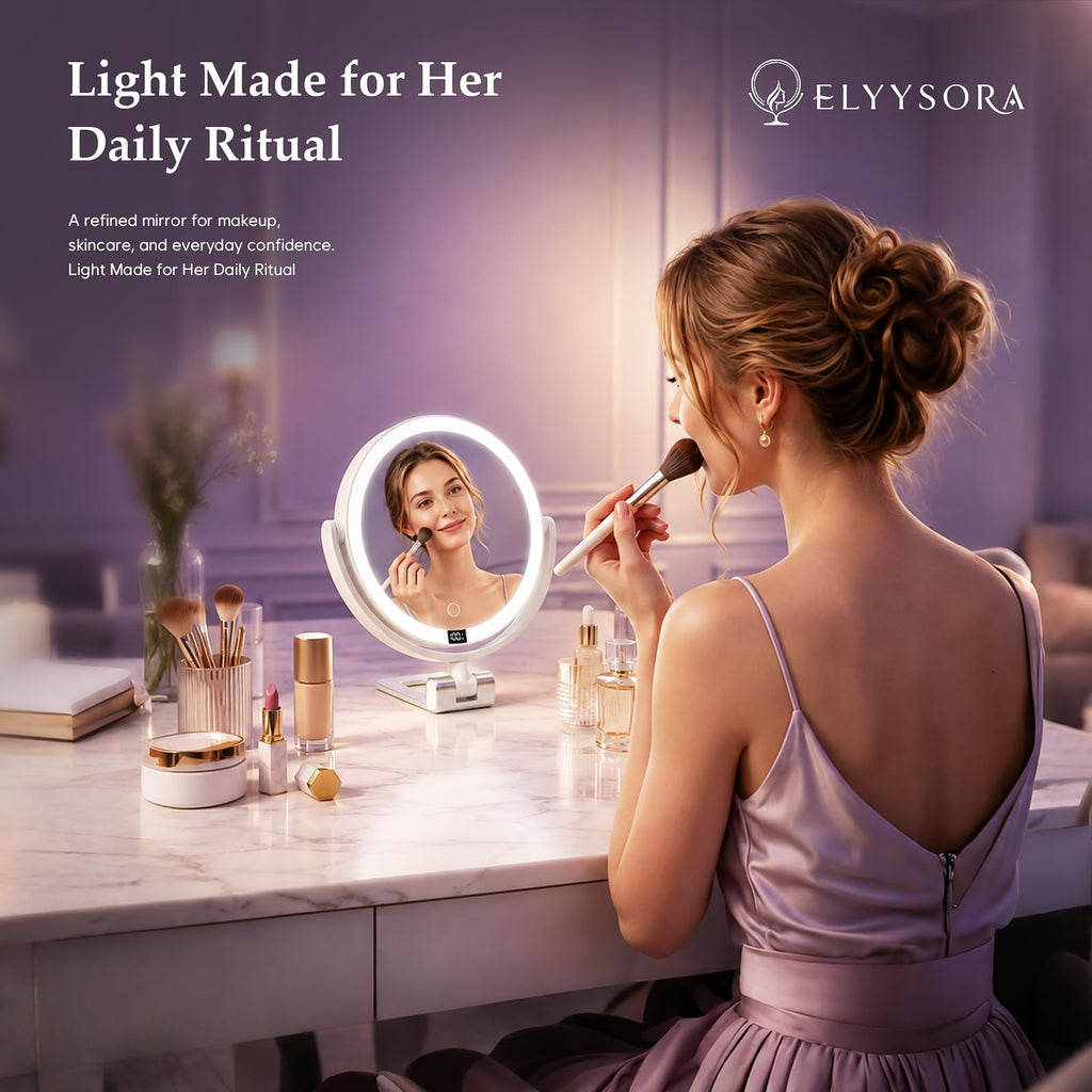 ELYYSORA 1X/30X Makeup Mirror with Lights, Rechargeable Magnifying Mirror