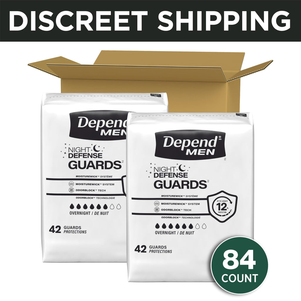Depend Guards Incontinence Pads for Men, Overnight Absorbency, 84 Count, Packaging May Vary