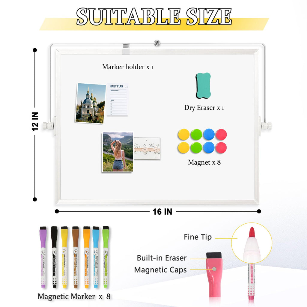 AMUSIGHT Double-Sided Magnetic White Board with Stand, 16" x 12"