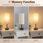 Touch Bedside Table Lamp with Memory - Stepless Dimmable Lamp for Bedroom, Small Nightstand Lamp with Dual USB Charging Ports and AC Outlet, Wood Night Light, Deak Lamp for Nursery (Beige & Brown)