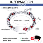 JFJEWER Medical Alert Bracelets for Women Free Engraving, Personalized Customizable ID Bracelet with Fashion Charm, Stainless Steel Emergency Medical Bracelets for Women - Style 1