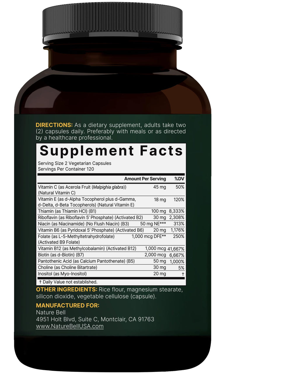 NatureBell Methylated B Complex Vitamins - 240 Vegetarian Capsules - High Bioavailability 12-in-1 Formula - for Immune Health & Energy Support* - Non-GMO & Gluten-Free