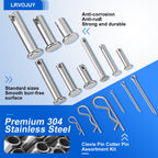 LRVOJUY Cotter Pin Assortment Kit, 180PCS Cotter Pins 6 Sizes Premium 304 Stainless Steel Heavy Duty R Clips Set, Hardware Pins for Automotive, Trailer, Pin Lock System