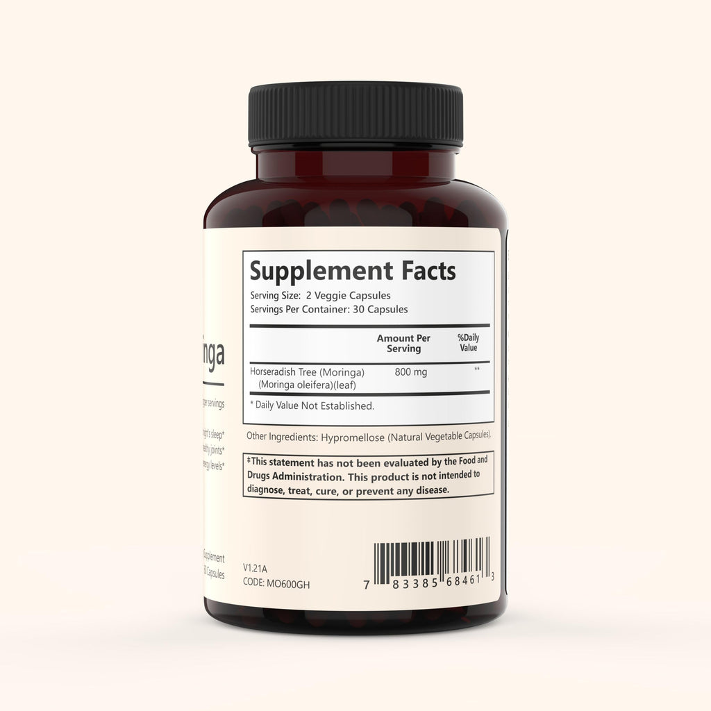 terra360° Natural Moringa Leaf Powder Capsules - 800mg, Vegan, Non GMO, 3rd-Party Tested, Gluten-Free, Immune - Super Food with Essential Vitamins & Antioxidants, 60 Capsules