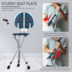 Yayayo Walking Cane with Seat Aluminum Alloy Portable LED Floding Chair for Seniors Adult Height Adjustable Heavy Stick Stool for Elderly Gift Blue