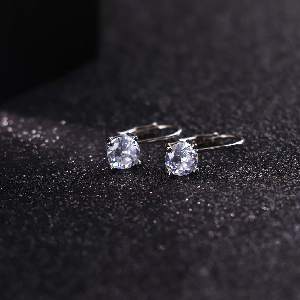 Milacolato 925 Sterling Silver Leverback Drop Earrings for Women,Round CZ