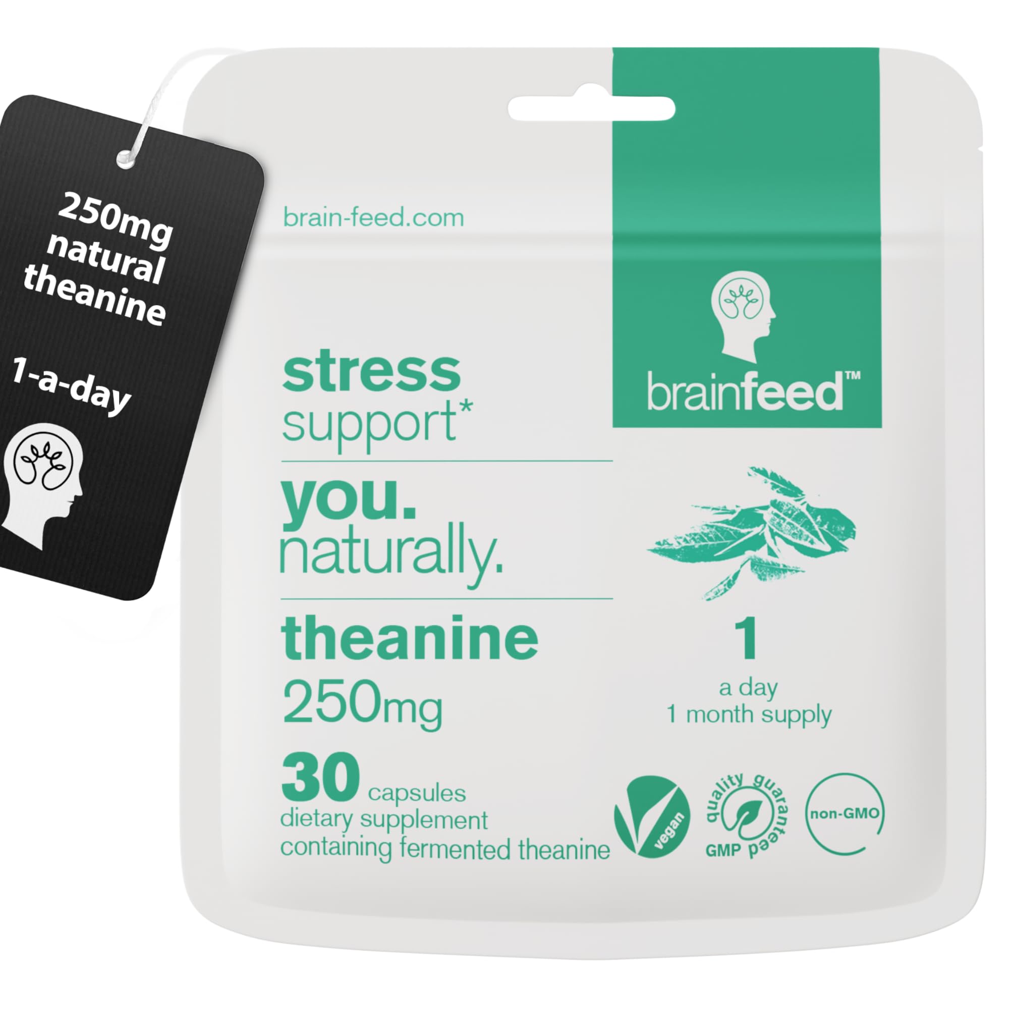 Natural L Theanine Capsules | 250mg Isolated L Theanine Powder from Green Tea Extract | 30 Capsules - 1 Per Day | GABA Supplement Support| Aids Relaxation Without Sedation | Vegan Supplement
