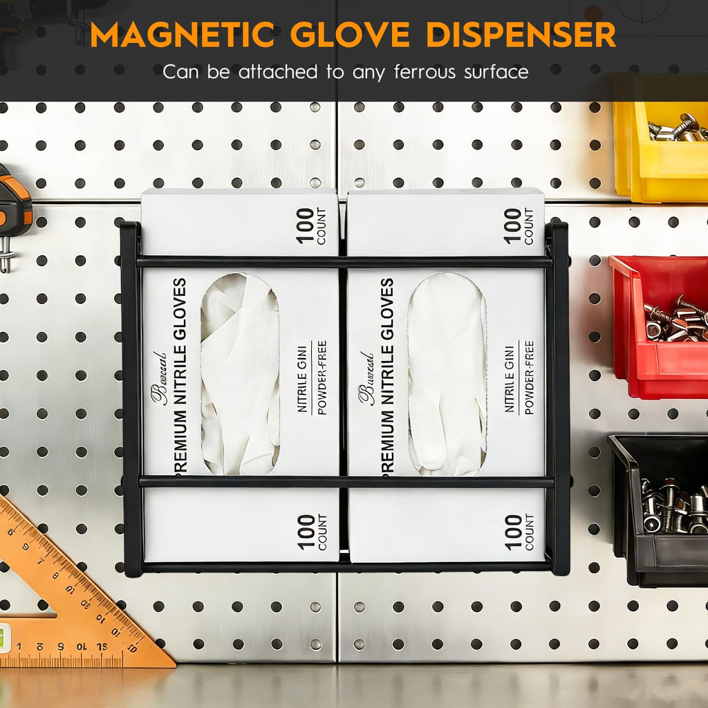 Magnetic Glove Holder for wall Mount,Holds Up to 2 Boxes,Wall & Refrigerator Mount,Metal Glove Box Holder Wall Mount for Rubber Latex Disposable Gloves Facial Tissue and Storag(Black)