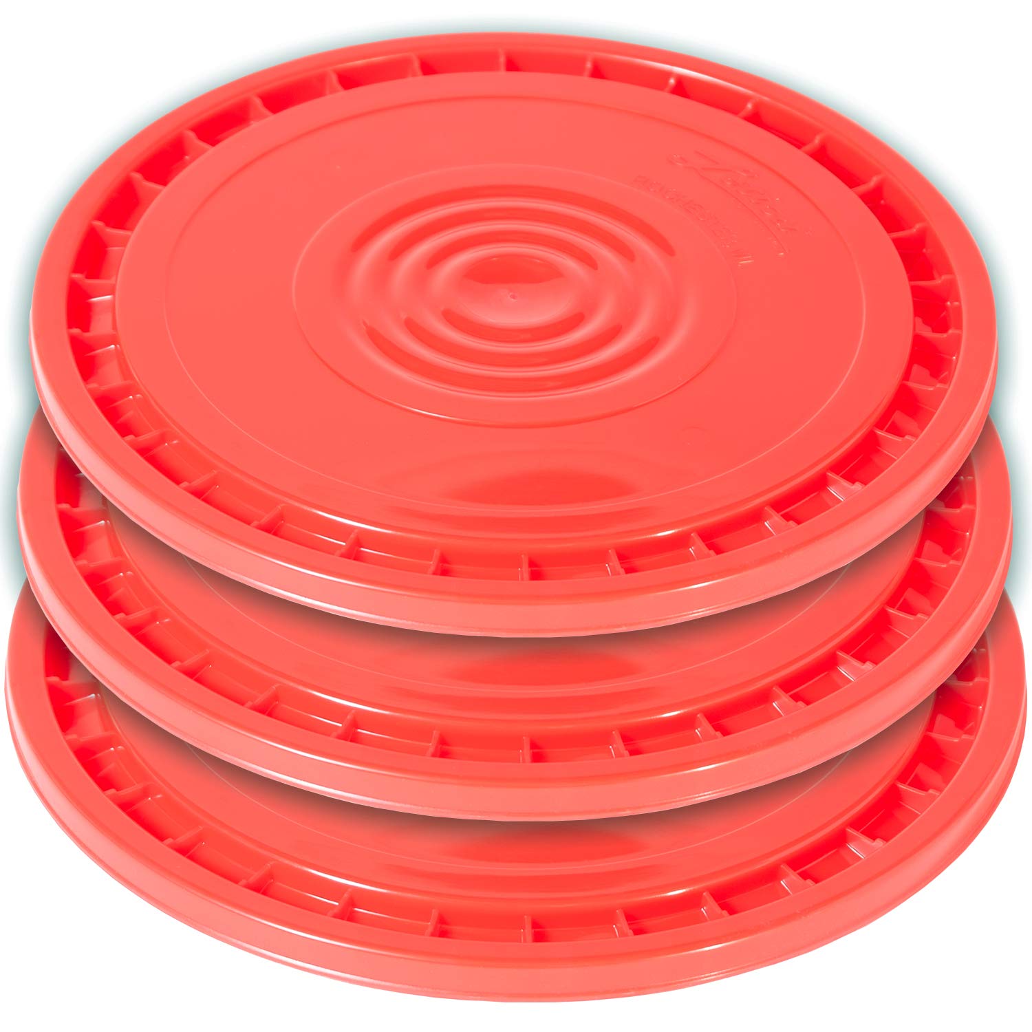 Meranti Reusable Easy Peel 3.5, 5, 6, and 7 Gallon Bucket Lid | Food Grade | 3 pack (Red)
