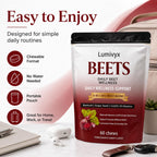 Lumivyx Beet Chews，Beetroot Blend with Beetroot, CoQ10 & Grape Seed Extract, Pomegranate Berry Flavor, 60 Count