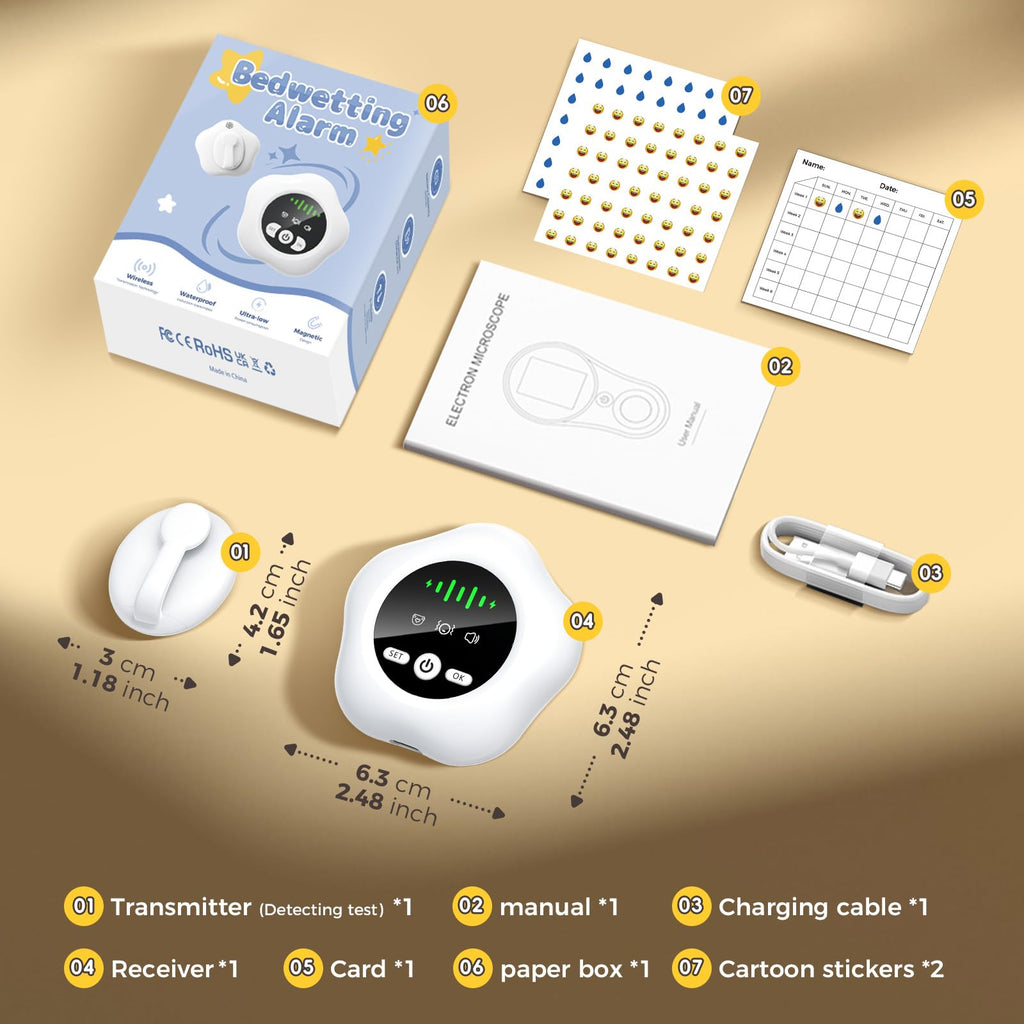 Bedwetting Enuresis Alarm Wireless for Boys and Girls,Compact & Comfortable Wireless Sensor Proven Solution for Bedwetters.Includes Progress Card and Stickers