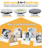 qimedo 800RPM Cordless Electric Mop, 6000mAh Battery Electric Power Scrubber & Mops for Floor Cleaning, Best Automatic Spin Mops with Smart Display,Rotating Mop with LED Light & Water Spray