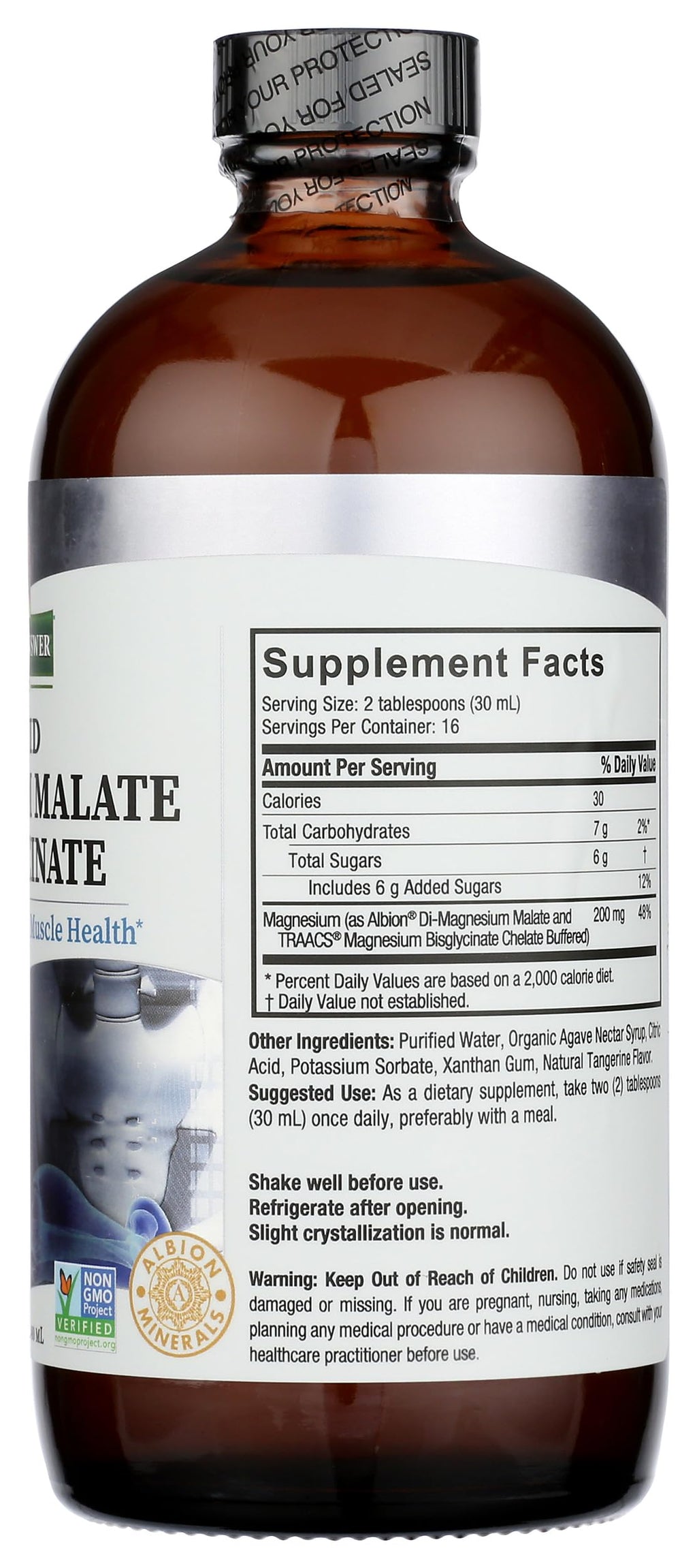 Nature's Answer Liquid Magnesium Malate and Glycinate | Supports Healthy Bone & Muscle Function | Promotes Healthy Cardiovascular Function | Gluten-Free & Vegan 16oz