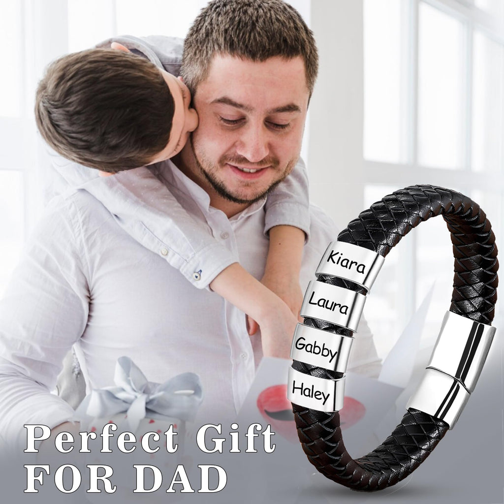 ThermoThrill Fathers Day Bracelet Gifts Custom Bracelets with 1-6 Beads Dad Gifts Customized Mens Bracelet Personalized Gifts for Men Husband