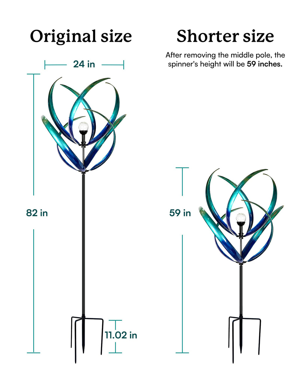 Cyan Oasis 82 inch Wind Spinners Outdoor - Extra Large Outdoor Metal Wind Sculptures Spinners with Solar Light, Windmills for The Yard Garden, Yard Art Garden Lawn Decor - Peacock Blue