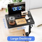 NiHome Height-Adjustable Bedside Shelf with Rotating Foldable Tray for Dorms, Apartments, Small Bedrooms, Fits Bed Frames 0.7"-2.7" Wide, Holds 15" Laptops, Phones, Snacks, Books, Alarm Clocks (Black)