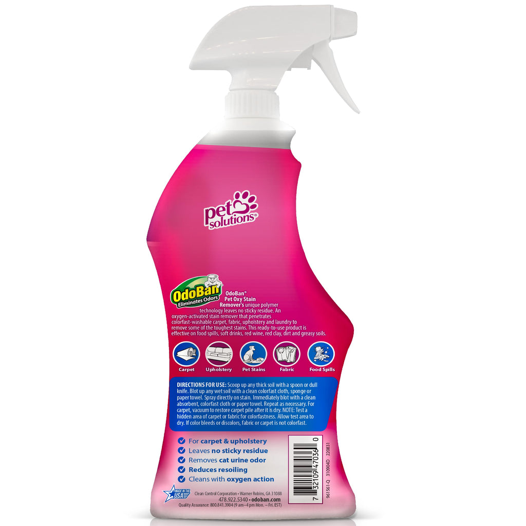 OdoBan Pet Solutions No Rinse Neutral pH Floor Cleaner Concentrate, Made in the USA, 1 Gallon, and Oxy Stain Remover, 32 Ounce Spray